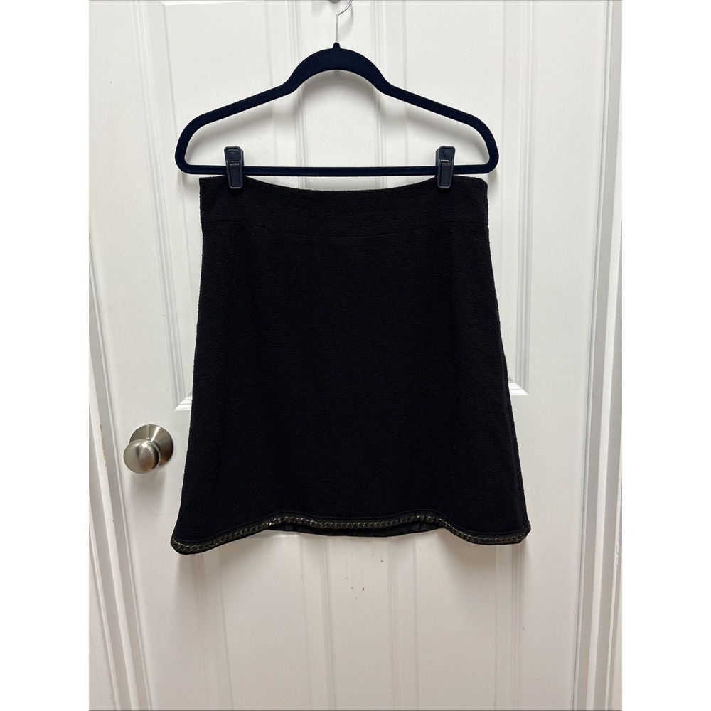 Kate Spade Black Tweed Chain Link Hem Pencil Mini Skirt Wool Blend - Size 12